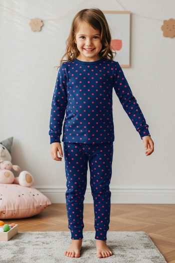 Trendyolmilla Kids Navy Blue Unisex Polka Dot Pajama Set