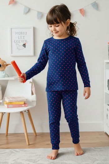 Trendyolmilla Kids Navy Blue Unisex Polka Dot Pajama Set