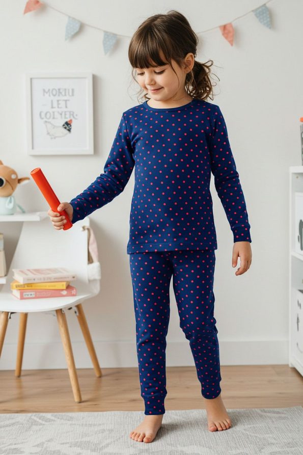Trendyolmilla Kids Navy Blue Unisex Polka Dot Pajama Set