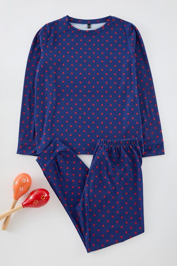 Trendyolmilla Kids Navy Blue Unisex Polka Dot Pajama Set