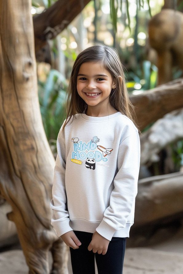 Trendyolmilla Kids Gray Melange Girl's Patterned Crew Neck Slogan Knit Sweatshirt