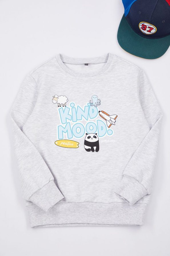 Trendyolmilla Kids Gray Melange Girl's Patterned Crew Neck Slogan Knit Sweatshirt