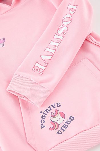 Trendyolmilla Kids Light Pink Hooded Seasonal Printed Sleeve Sweatshirt