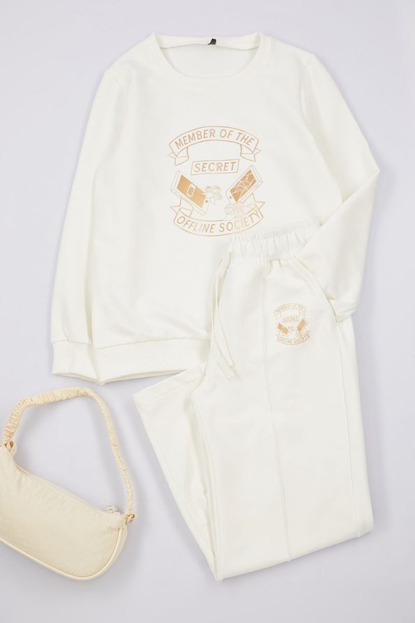 Trendyolmilla Kids Cream Girls' Slogan Knit Set