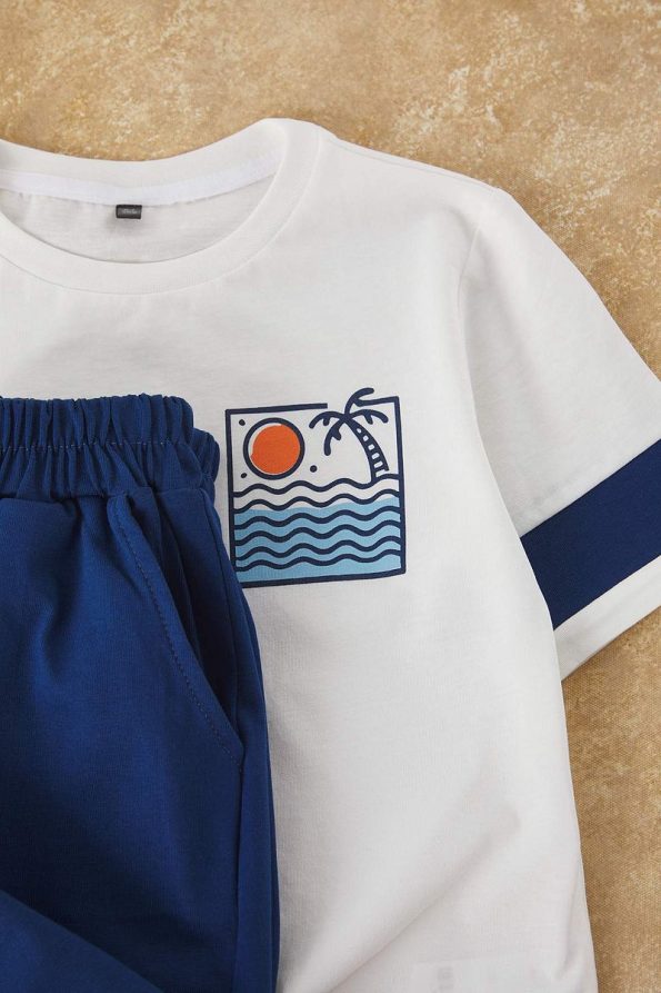 Trendyolmilla Kids Cream Cotton Printed Short Sleeve Set