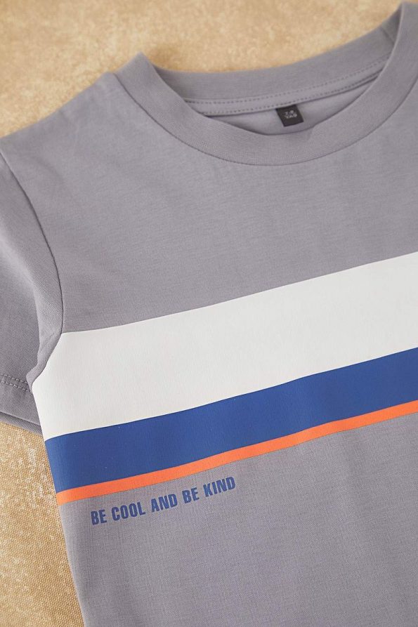 Trendyolmilla Kids Gray Cotton Printed T-Shirt and Shorts Set