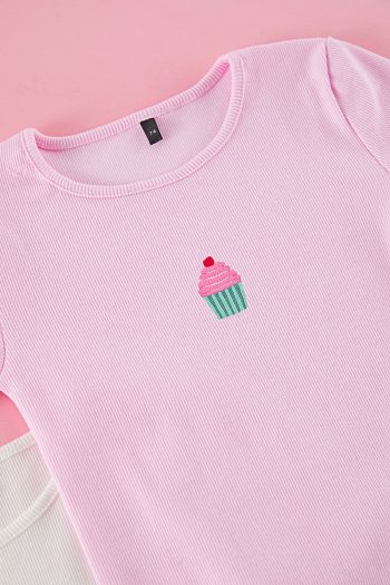 Trendyolmilla Kids Cream-Pink 2-Pack Girls' Cotton Crop Short Sleeve T-Shirt