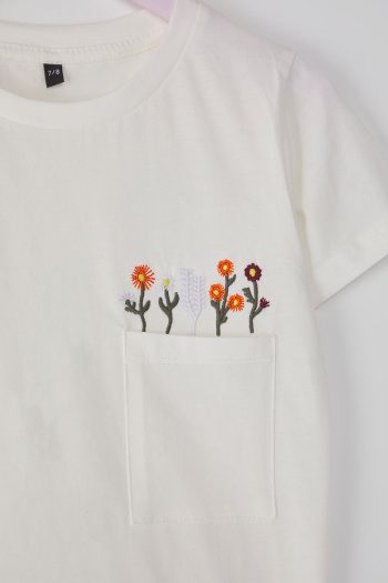 Trendyolmilla Kids Cream Floral Pocket Detail Short Sleeve T-Shirt