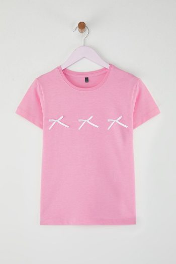 Trendyolmilla Kids Pink Ribbon Detail Short Sleeve T-Shirt
