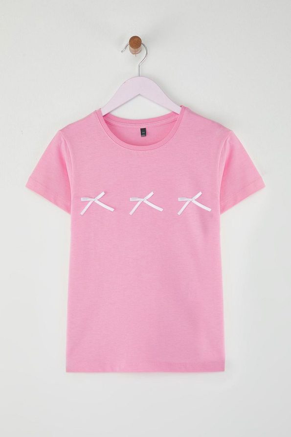 Trendyolmilla Kids Pink Ribbon Detail Short Sleeve T-Shirt