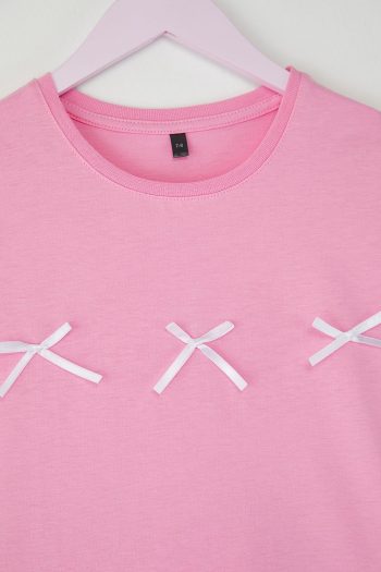 Trendyolmilla Kids Pink Ribbon Detail Short Sleeve T-Shirt