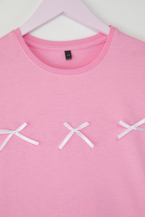 Trendyolmilla Kids Pink Ribbon Detail Short Sleeve T-Shirt