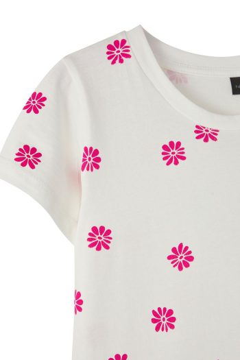 Trendyolmilla Kids Fuchsia-Ivory Floral Short Sleeve T-Shirt Set for Girls