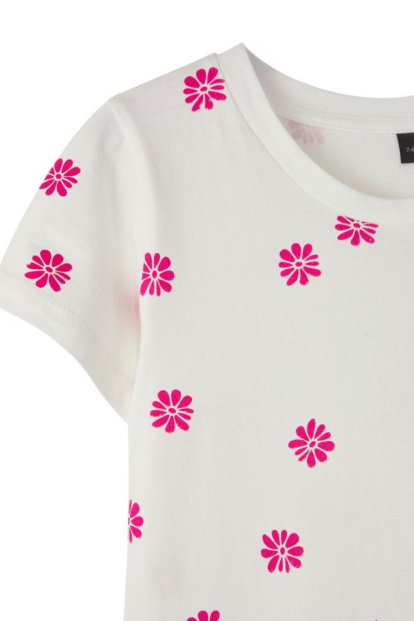 Trendyolmilla Kids Fuchsia-Ivory Floral Short Sleeve T-Shirt Set for Girls