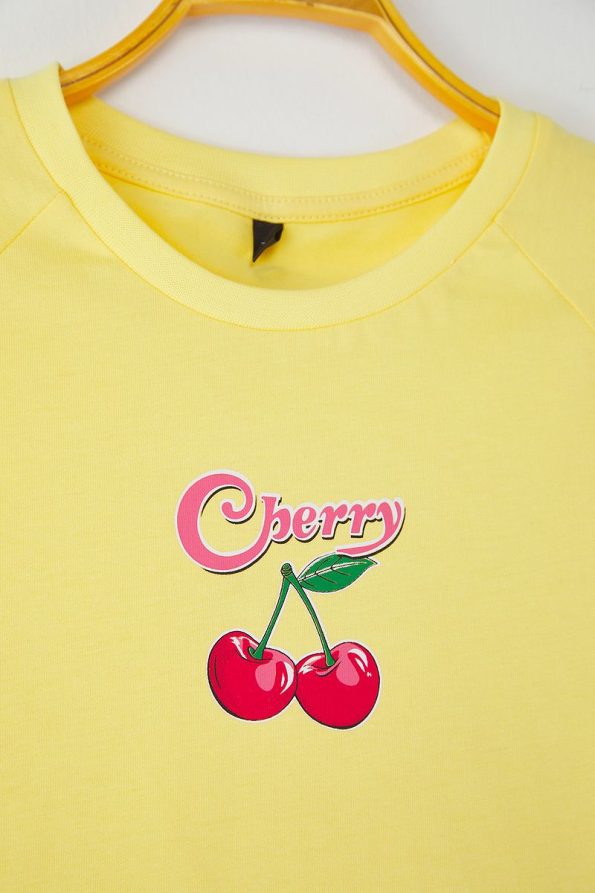 Trendyolmilla Kids White-Yellow 2-Pack Girls' 100% Cotton Fruit Print Short Sleeve T-Shirt