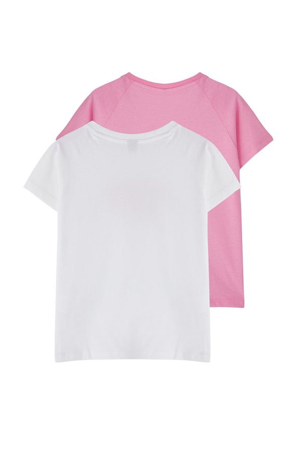 Trendyolmilla Kids White-Pink 2-Pack Girls' 100% Cotton Slogan Printed Short Sleeve T-Shirt