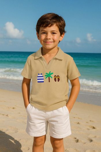 Trendyolmilla Kids Stone Gray Cotton Printed Polo T-Shirt