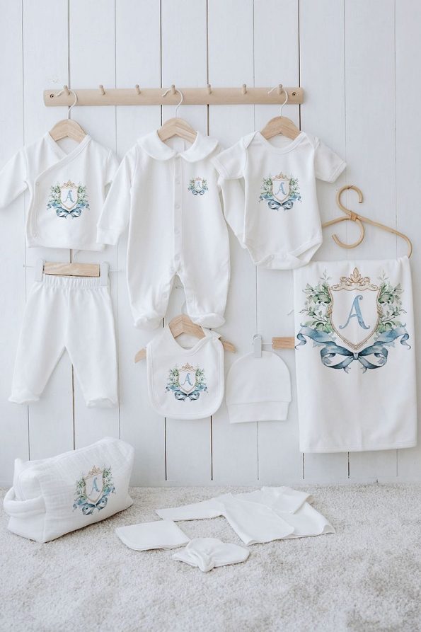 Tuğba Swan Organic 11-Piece Hospital Set - Blue Royal Series - Letter A