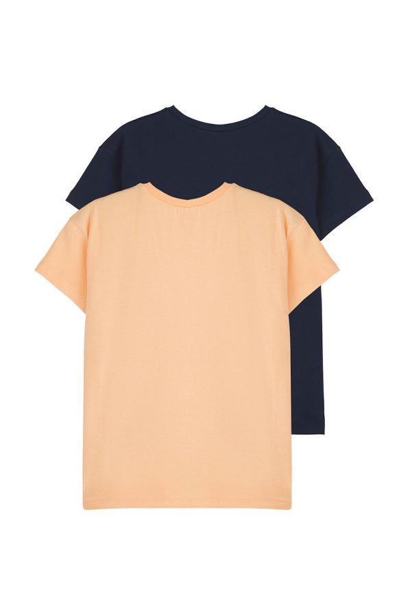 Trendyolmilla Kids Navy-Orange 2-Piece Unisex 100% Cotton Basic Short Sleeve Knit T-Shirt