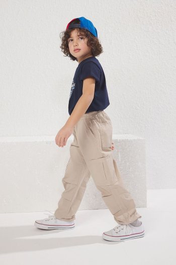 Trendyolmilla Kids Beige Boys' 100% Cotton Pocket Detail Elastic Denim Pants