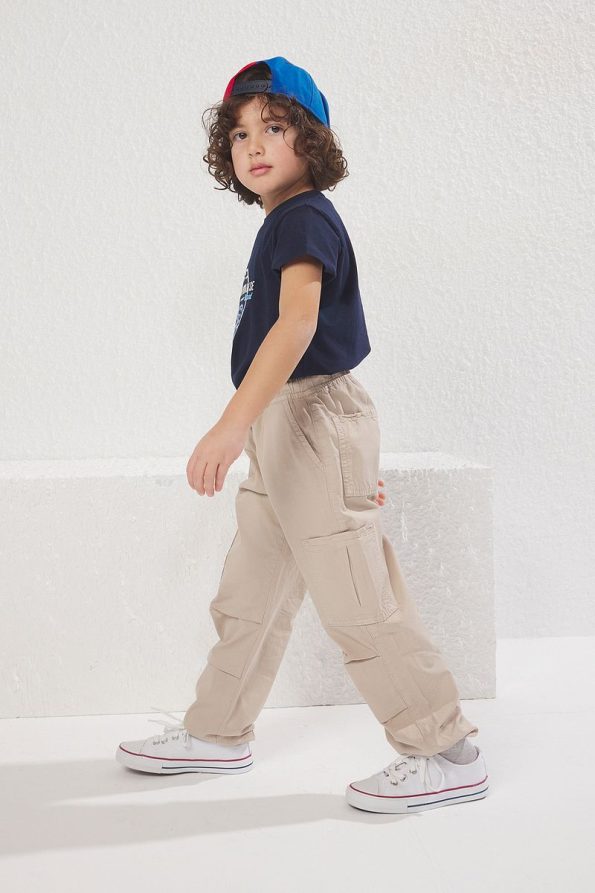 Trendyolmilla Kids Beige Boys' 100% Cotton Pocket Detail Elastic Denim Pants