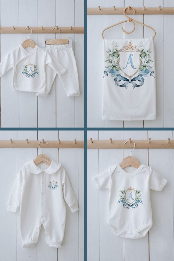 Tuğba Swan Organic 11-Piece Hospital Set - Blue Royal Series - Letter A