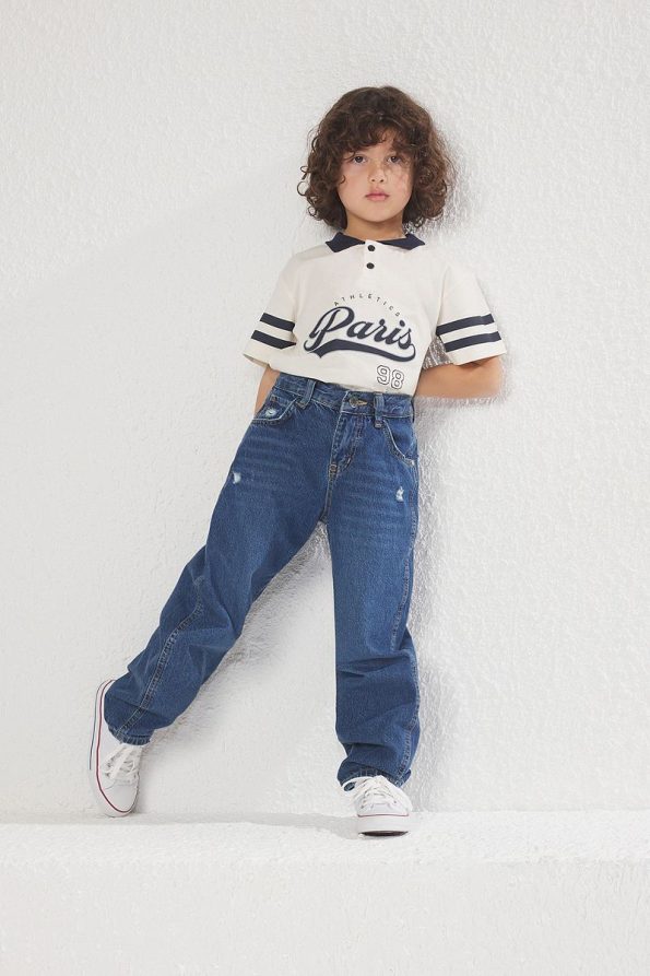 Trendyolmilla Kids Dark Blue Boy's Baggy Cotton Denim Pants