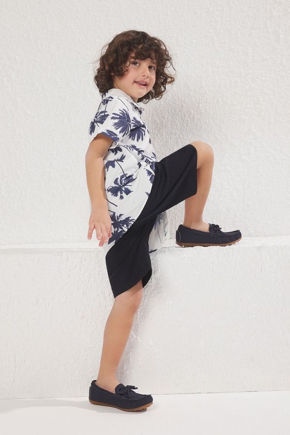 Trendyolmilla Kids Navy Blue Cotton Printed Shirt and Shorts Set