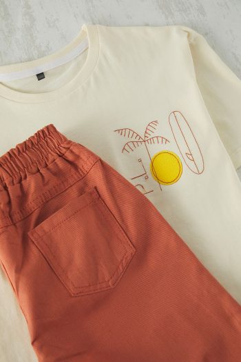 Trendyolmilla Kids Beige Boys 100% Cotton Basic T-Shirt and Shorts Set