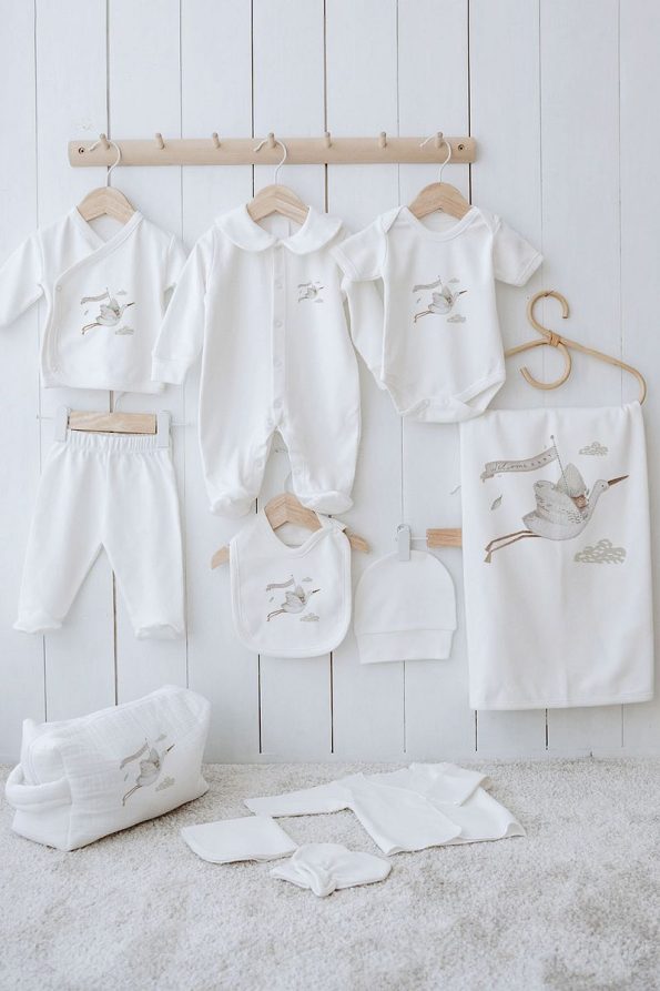 Tuğba Swan Organic 11-Piece Hospital Set - Royal Series - Welcome Baby Stork