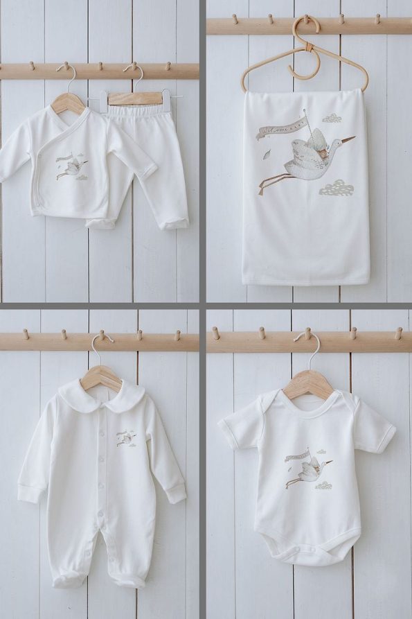 Tuğba Swan Organic 11-Piece Hospital Set - Royal Series - Welcome Baby Stork