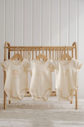 Lilabio 100% Organic Cotton 3-Pack Short Sleeve Baby Bodysuits - Animal Print
