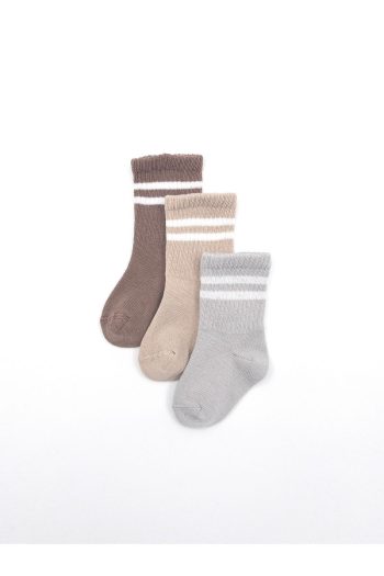 KARAMİLA Set of 3 Cotton Baby Socks / Striped Children's Socks