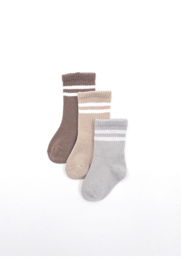 KARAMİLA Set of 3 Cotton Baby Socks / Striped Children's Socks