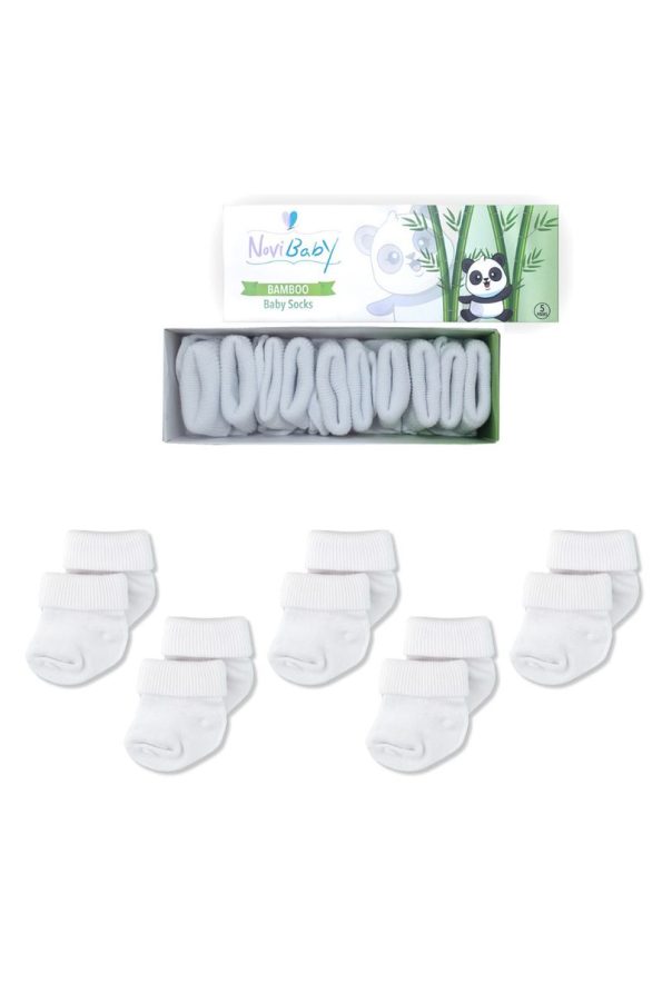 Novibaby 5-Pack Bamboo Newborn Socks in Snow White
