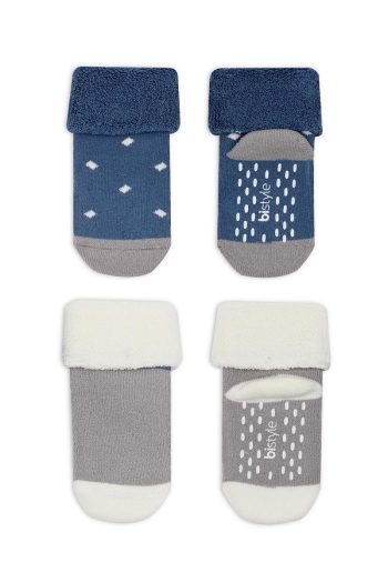 Bistyle Dotted Non-Slip Toweling Ankle Socks 2-Pack Indigo Grey