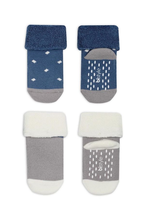 Bistyle Dotted Non-Slip Toweling Ankle Socks 2-Pack Indigo Grey