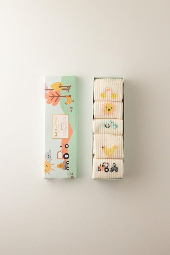 Katia & Bony Baby Farm Pattern 5-Piece Boxed Ankle Socks
