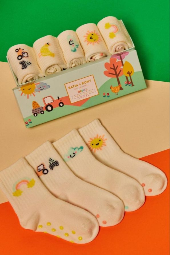 Katia & Bony Baby Farm Pattern 5-Piece Boxed Ankle Socks