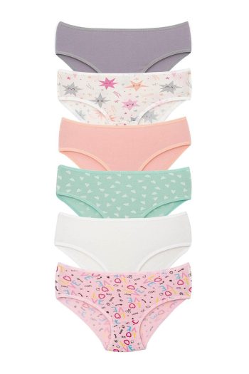 Star Emblem Girls' Cotton Printed Briefs 6-Pack Assorted Colors
