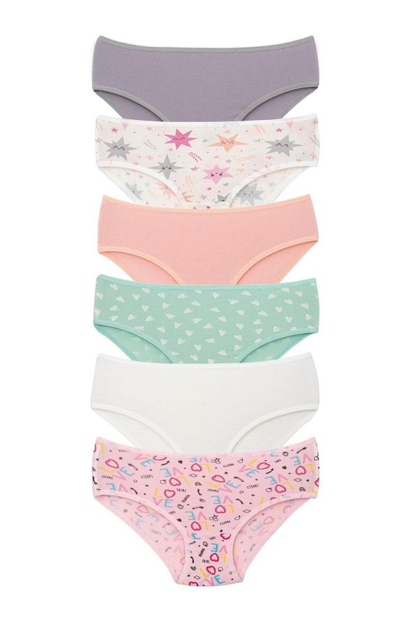 Star Emblem Girls' Cotton Printed Briefs 6-Pack Assorted Colors