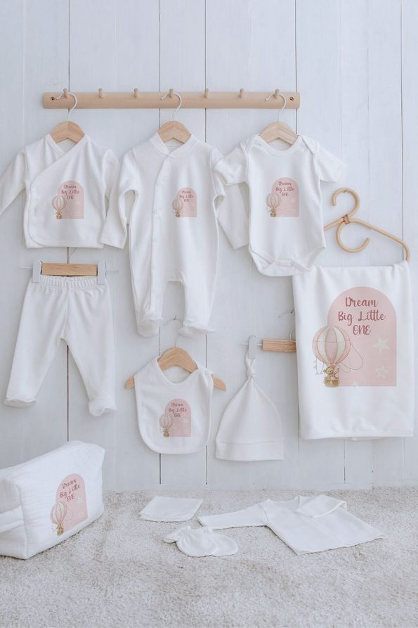 Tuğba Swan Organic 11-Piece Hospital Set - For Baby - Pink Balloon Bear
