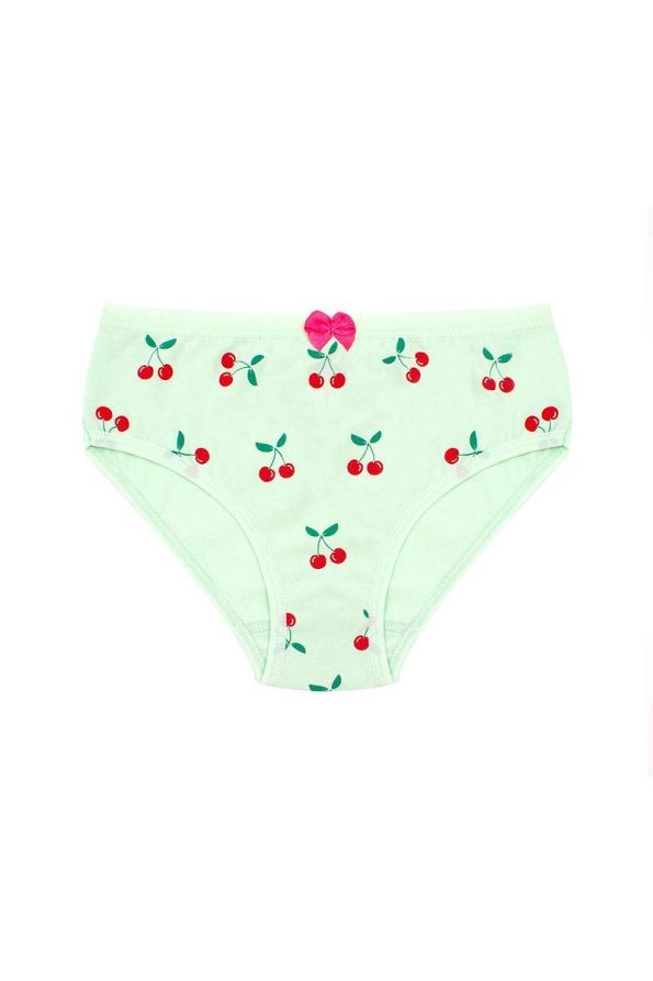 Öts Girls' Pack of 3 Cotton Stretch Cherry Print Bow Slip Underwear