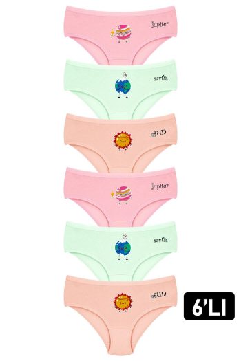 Öts Girls' 6-Pack Cotton Planet Print Panties Mix Colors