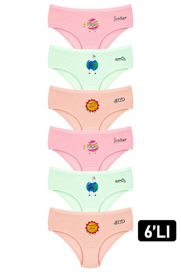 Öts Girls' 6-Pack Cotton Planet Print Panties Mix Colors