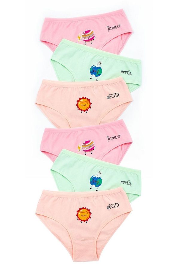 Öts Girls' 6-Pack Cotton Planet Print Panties Mix Colors