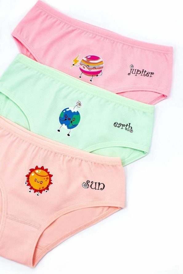 Öts Girls' 6-Pack Cotton Planet Print Panties Mix Colors