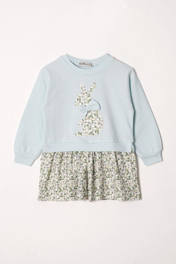 Zepkids Bicycle Neck Long Sleeve Rabbit Print Skirted Mint Sweat Set for Girls