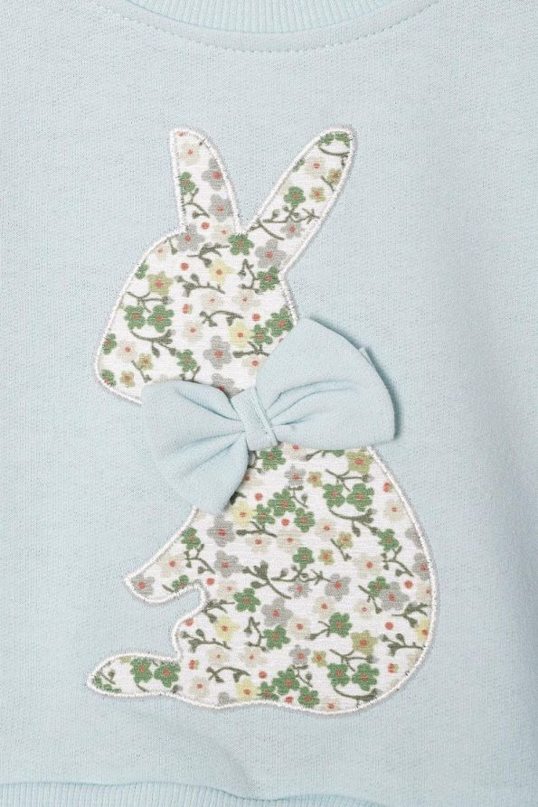 Zepkids Bicycle Neck Long Sleeve Rabbit Print Skirted Mint Sweat Set for Girls