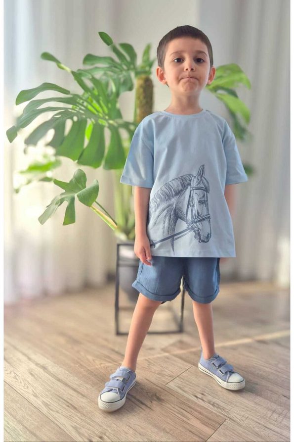 Pumpkin Horse Indigo Muslin Cotton Summer Kids Set